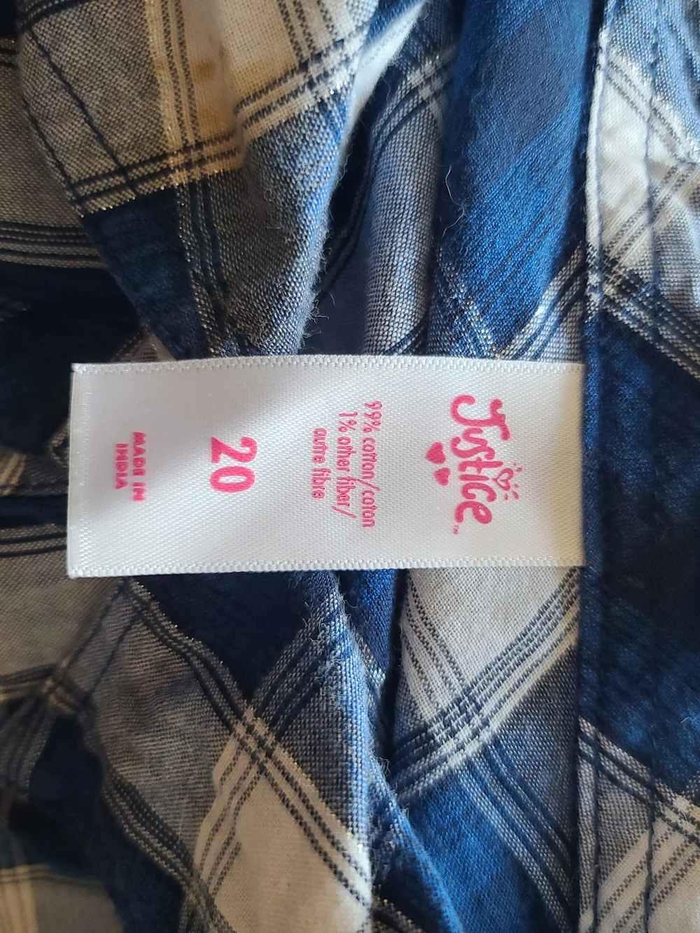 Justice Navy and White Plaid Button-Front Shirt